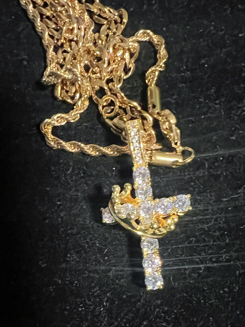 Gold Crystal Cross Pendant Necklace for Women - Sparkling Gold Finish